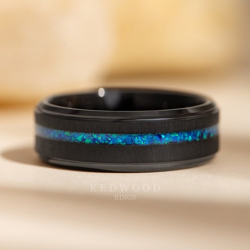 Blue opal tungsten ring - blue,