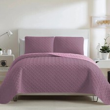 3 Piece Emboss Bedspread Quilted Comforter Bedding Set Bed Throw Reversible