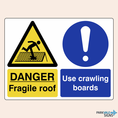 Danger fragile roof use - fragile,