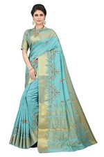 Women's Cotton Silk With Golden Border Thread Embroidered Saree With Blousepiece