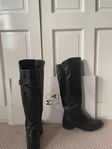 Womens black leather knee