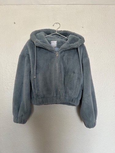 Bershka blue fluffy hooded - bershka,