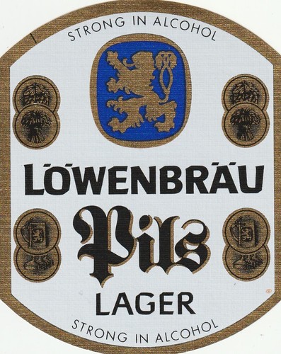 Beer bottle label lowenbrau - beer,