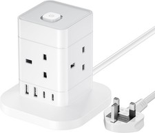 Tower Extension Lead with USB C 4 Way Multi Plug Extension Socket 5M Cable Home