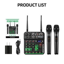 Professional  UHF Wireless Mic System - 4-Ch Mixer with USB Soundcard, Delay/Rep