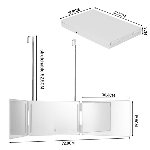 White tri fold mirror - white, dimmable
