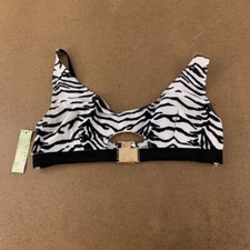Wolf & Whistle Womens Bikini Swim Top Black Zebra Stretch Scoop Neck 16 New