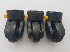 3 x SUITCASE WHEELS with YELLOW BUTTON - BLACK