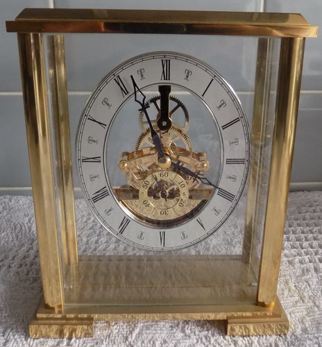 Brass glass mantel - brass, clock