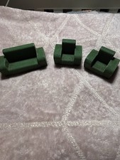 Vintage Dolls House Sofa & Chair Set | Wooden + Felt | 3-Piece Miniature