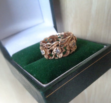 Welsh 14ct Rose Gold & Seven Diamond Daffodil Ring by Stuart Devlin 1980s size H