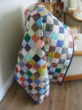 Patchwork Lap Quilt Lightly Hand Quilted All New Fabric 2 oz Wadding 42 x 42 ins
