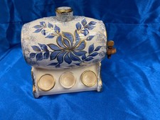 * Blue/white Ceramic Barrel Dispenser with 6 Shot Cups