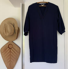 Whistles Dress Navy Tunic 8 Shirt Pockets Trim mini shift Blue Shift 3/4 Sleeve