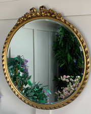 VINTAGE BAROQUE ROCOCO VICTORIAN STYLE ORNATE ROUND GOLD WALL MIRROR 21.5" DIA