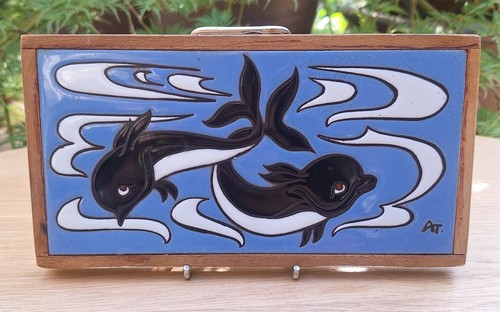 Vintage ceramic dolphin tile - vintage,
