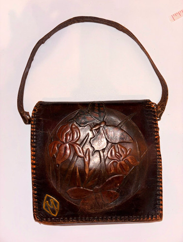 Vintage tooled leather handbag - leather,