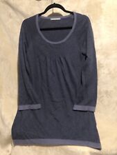 Size 12 Marks And Spencer Tunic Jumper Round Neck Blue Wool Cotton Mix Soft Feel