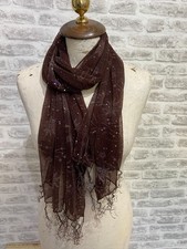 Chiffon sheer scarf brown with subtle sparkle oblong S1577