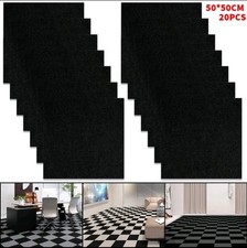 20pcs Carpet Tiles 50x50cm Carpet Floor Tiles Non-Slip Flooring Rugs Home Black