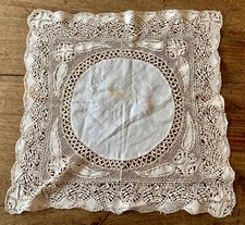 ANTIQUE MALTESE LACE SILK HANDKERCHIEF HANKY WEDDING BRIDAL ATTIRE