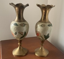 Vintage Brass Vases Enamel