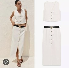 Zara Ecru Crepe Midi Skirt And