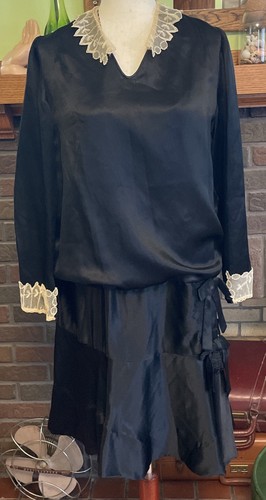 Antique 1920s black silk - black,