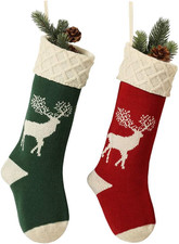 Christmas Stockings, Knitted Reindeer Pattern Xmas Stockings Traditional Hanging