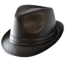 Black Leather Look Hat Trilby