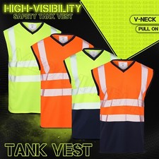 High Visibility Work Utility Safety Vest Hi Vis Viz Sleeveless V-Neck T-Shirt