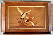 Vintage Wooden Inlay Tray Birds Flying Tea Coffee Table Kitchen Decor