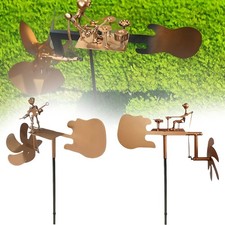 Metal Drummer Windmill Garden Decoration,Handmade Percussionist Music Windmill