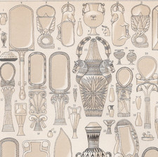 EGYPTIAN FRAMES & SYMBOLIC VESSELS – Ancient Artifacts – 1876 Antique Print