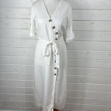 ZARA Shirt Dress Medium M White Midi Summer Holiday Feminine Neutral Belted