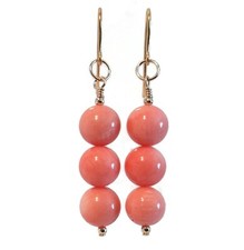 Pink Coral Earrings in 9ct Gold, Women's Natural Gemstone Gold Earrings, Boxed