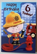 AGE 6 SIX YEARS OLD FIREMAN BIRTHDAY CARD FOR BOYS AND GIRLS