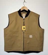 CARHARTT GILET VEST JACKET BROWN TAN REWORKED LIGHTWEIGHT LINED POCKETS SIZE L
