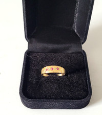 Antique 18ct Gold Ruby and Diamond Gypsy Ring Size M 1/2 Hallmarked Boxed