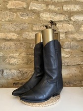 Bill Montana Black Embroidered Womens Cowboy Boots UK 6 EU 39 Mid Calf Leather