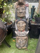 Vintage Native American Indian Three Head Totem Pole 80 cm