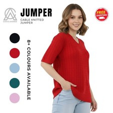 Chunky Womens Jumper Pullover Short Sleeve V Neck Oversized Winter Sweater Top