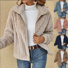 Ladies Zip Up Teddy Bear Fluffy Winter Coat Fleece Jacket Outwear Tops Plus Size