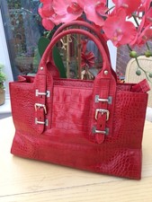Hobbs Red Croc Print Italian Leather Large Handbag