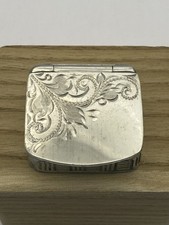 Antique Square Pewter Snuff or Pill Box with Foliate Design By C Currey No 121