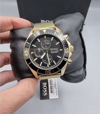 BOSS MENS WATCH STAINLESS STEEL GOLD MESH BAND WITH BLACK DIAL 1513703 GENUINE