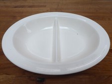 Vintage Dual Compartment Cream Ceramic Large Oval Serving Dish