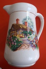Vintage Retro 50s Falcon Ware Tall Jug Pitcher Cottage Floral Garden Print China