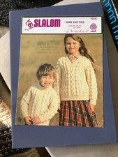 SLALOM CHILD V AND CREW NECK SWEATERS ARAN KNITTING PATTERN