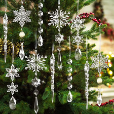 10Pcs Crystal Christmas Tree Ornaments Acrylic Snowflake Icicle Drop Crystal Han